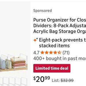 10 Acrylic Purse Organizer with Dividers